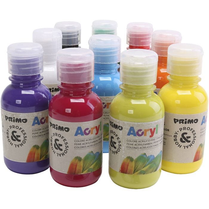 PRIMO luksus acrylmaling, ass. farger, 10x125 ml/ 1 pk.