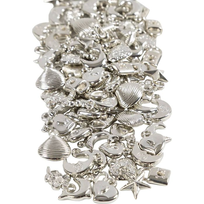 Sølvcharms, str. 15-20 mm, hullstr. 3 mm, ca. 200 stk., 80 g/ 1 pk.
