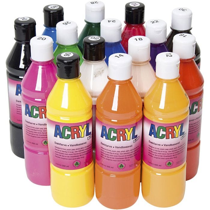 Acrylmaling, ass. farger, 15x500 ml/ 1 pk.