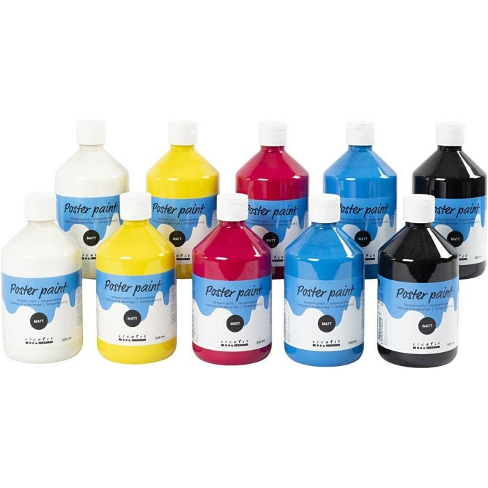 Temperamaling Matt, primær farger, 10x500 ml/ 1 pk.