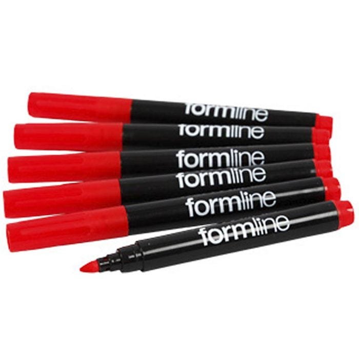 Formline tekstiltusjer, strek 2-3 mm, rød, 6 stk./ 1 pk.