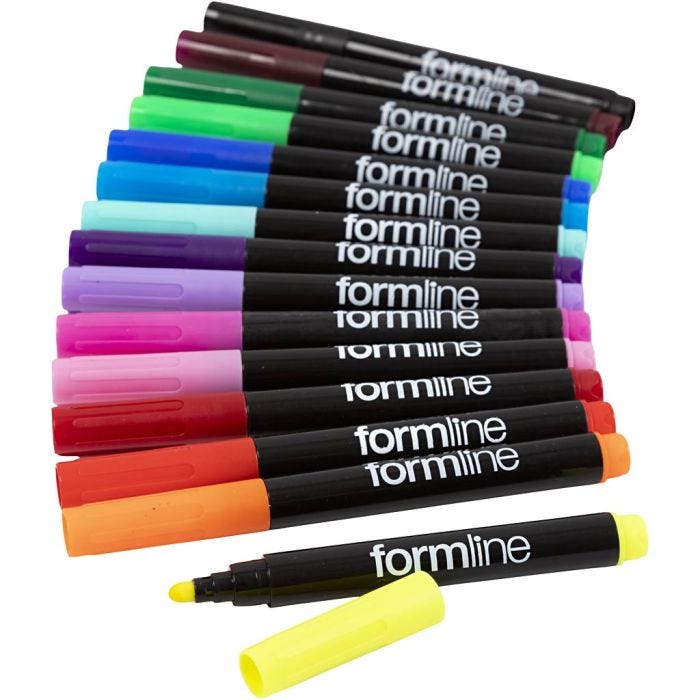 Formline tekstiltusjer, strek 4-5 mm, ass. farger, 15 stk./ 1 pk.