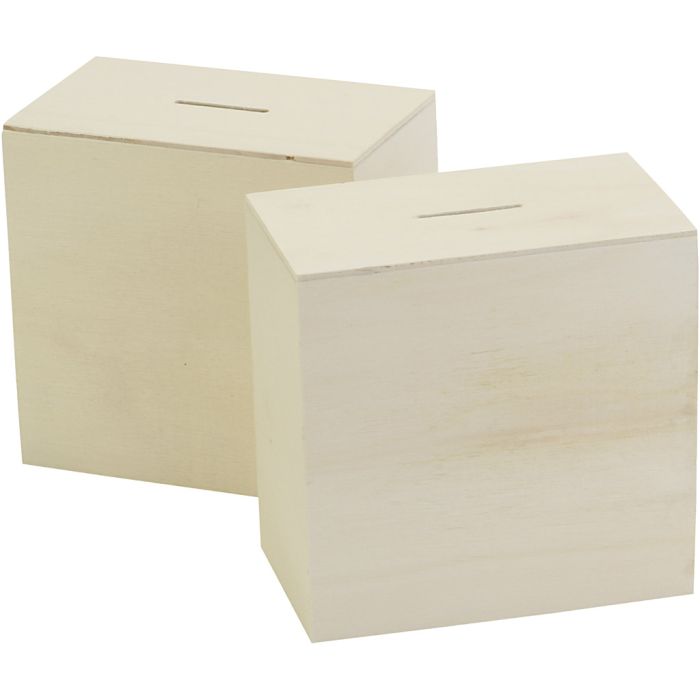 Sparebøsser i tre, str. 10x10x6 cm, 10 stk./ 1 pk.