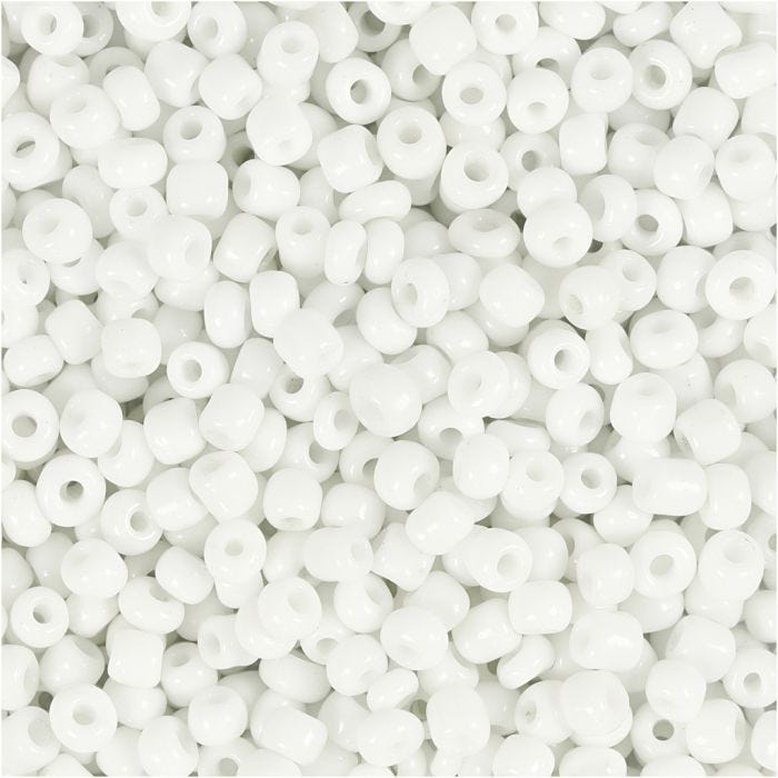 Rocaillesperler, dia. 3 mm, str. 8/0, hullstr. 0,6-1,0 mm, hvit, 25 g/ 1 pk.
