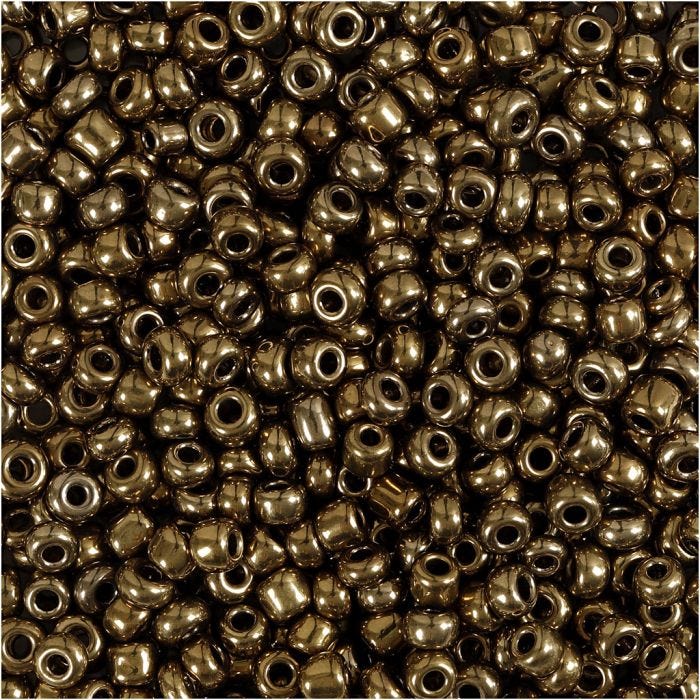 Rocaillesperler, dia. 3 mm, str. 8/0, hullstr. 0,6-1,0 mm, bronse, 25 g/ 1 pk.
