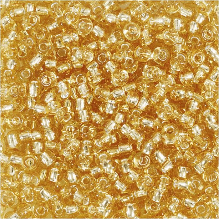 Rocaillesperler, dia. 3 mm, str. 8/0, hullstr. 0,6-1,0 mm, gull, 25 g/ 1 pk.