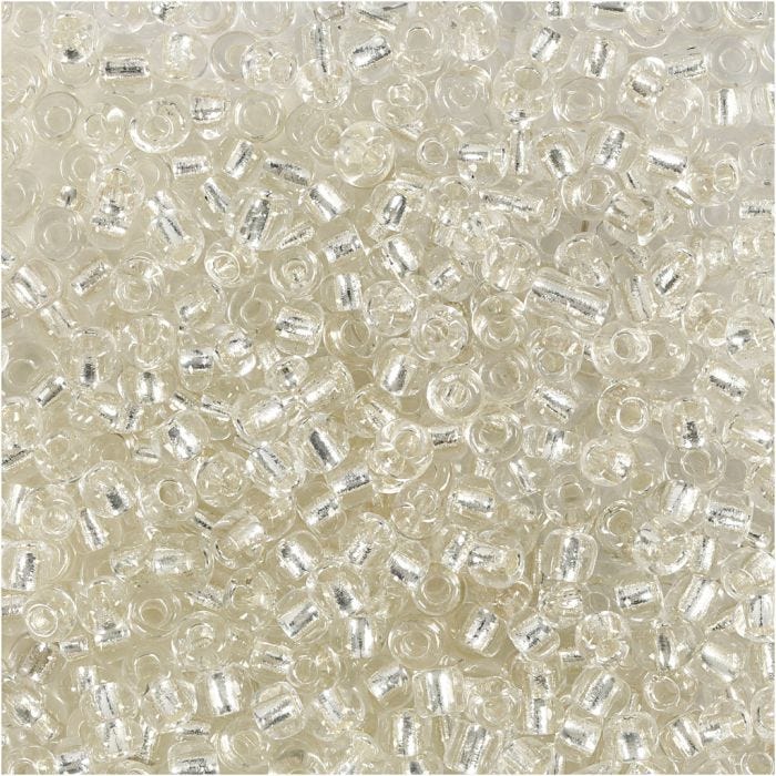 Rocaillesperler, dia. 3 mm, str. 8/0, hullstr. 0,6-1,0 mm, sølv, 25g/ 1 pk.