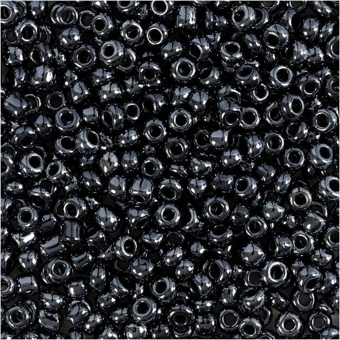 Rocaillesperler, dia. 3 mm, str. 8/0, hullstr. 0,6-1,0 mm, svart metallic, 25 g/ 1 pk.