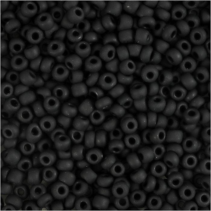 Rocaillesperler, dia. 3 mm, str. 8/0, hullstr. 0,6-1,0 mm, svart, frost, 25 g/ 1 pk.