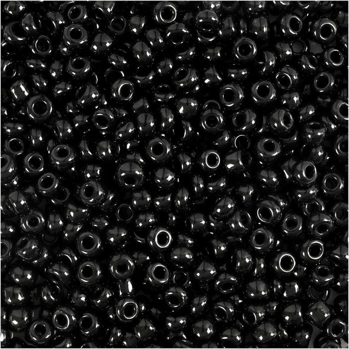 Rocaillesperler, dia. 3 mm, str. 8/0, hullstr. 0,6-1,0 mm, svart, 25 g/ 1 pk.