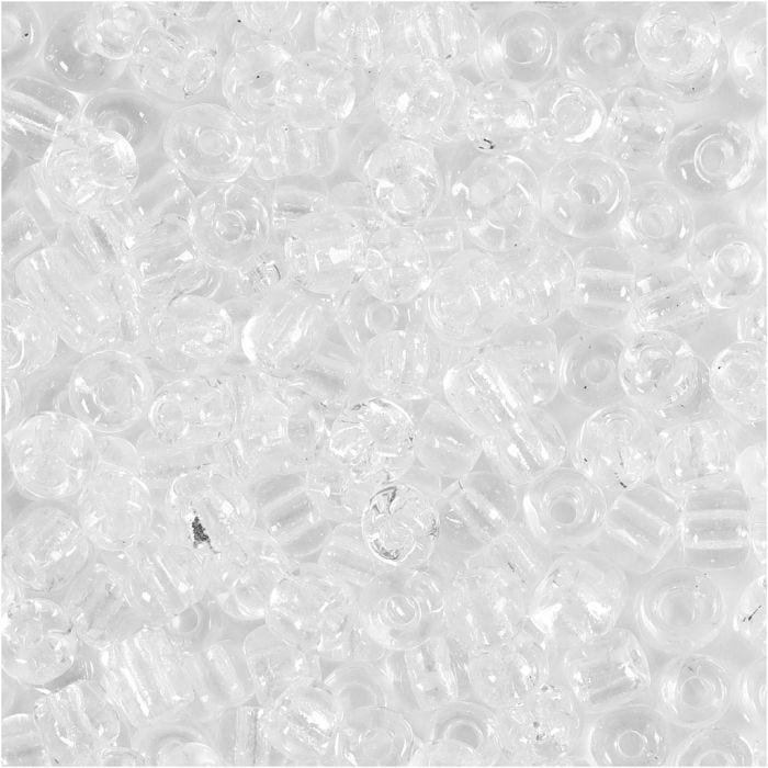 Rocaillesperler, dia. 4 mm, str. 6/0, hullstr. 0,9-1,2 mm, klar, 25 g/ 1 pk.