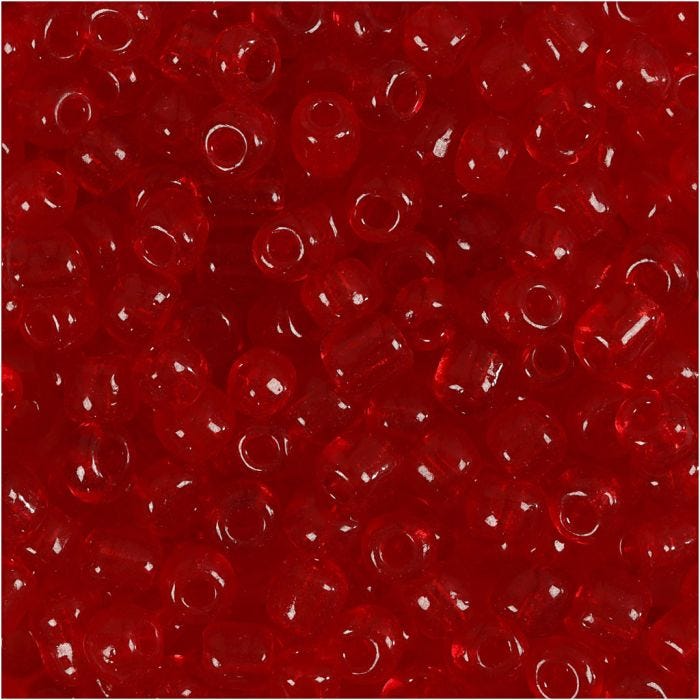 Rocaillesperler, dia. 4 mm, str. 6/0, hullstr. 0,9-1,2 mm, klar rød, 25 g/ 1 pk.