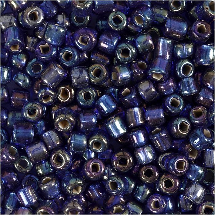 Rocaillesperler, dia. 4 mm, str. 6/0, hullstr. 0,9-1,2 mm, blå olje, 25 g/ 1 pk.