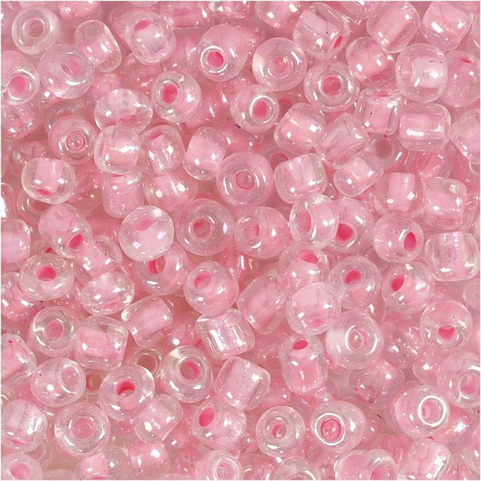 Rocaillesperler, dia. 4 mm, str. 6/0, hullstr. 0,9-1,2 mm, rosa kjerne, 25 g/ 1 pk.