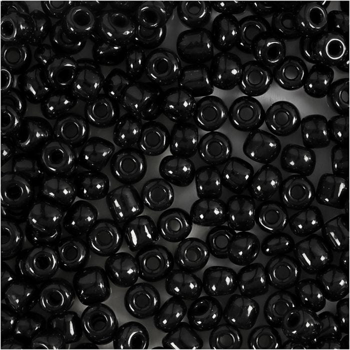 Rocaillesperler, dia. 4 mm, str. 6/0, hullstr. 0,9-1,2 mm, svart, 25 g/ 1 pk.
