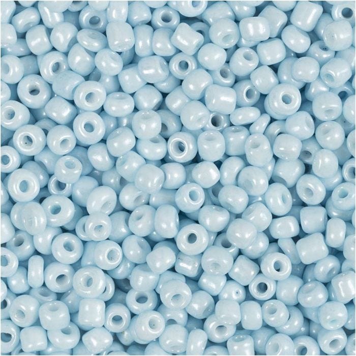 Rocaillesperler, dia. 3 mm, str. 8/0, hullstr. 0,6-1,0 mm, lys blå, 25 g/ 1 pk.