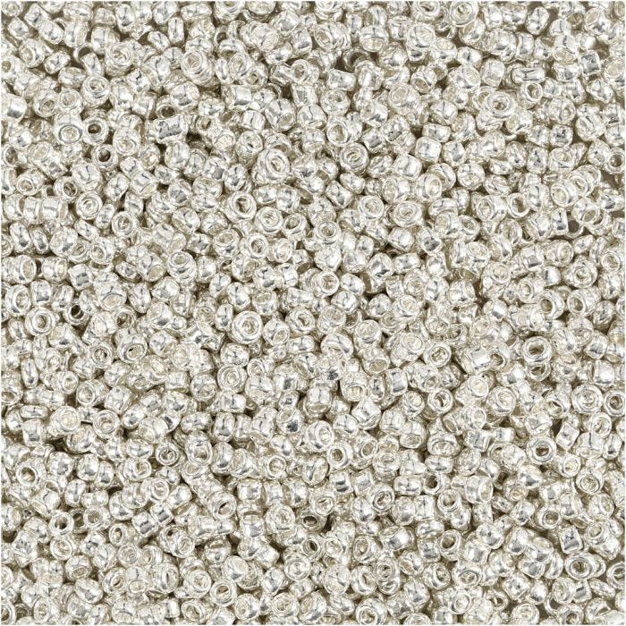 Rocaillesperler, dia. 1,7 mm, str. 15/0, hullstr. 0,5-0,8 mm, sølv metall, 25 g/ 1 pk.