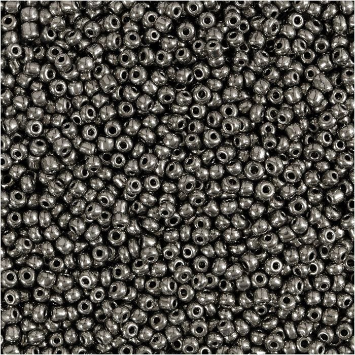 Rocaillesperler, dia. 1,7 mm, str. 15/0, hullstr. 0,5-0,8 mm, grå metall, 25 g/ 1 pk.