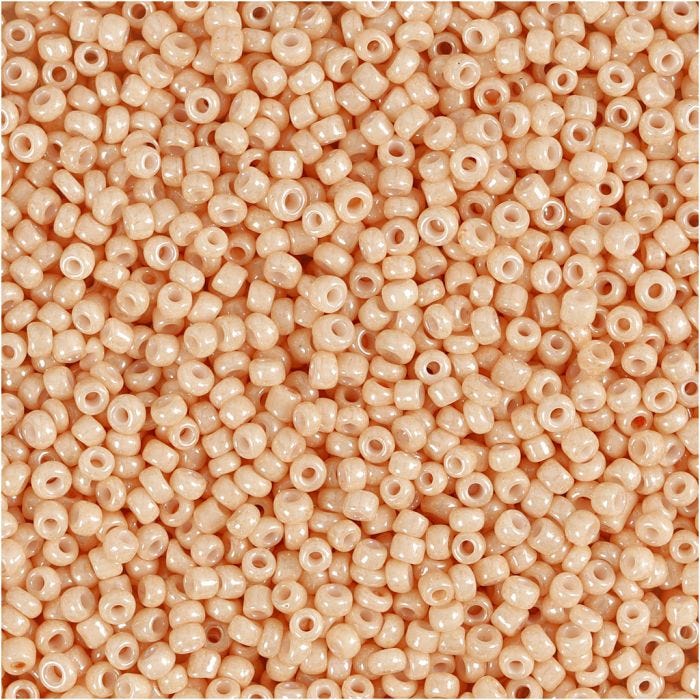 Rocaillesperler, dia. 1,7 mm, str. 15/0, hullstr. 0,5-0,8 mm, lys fersken, 25 g/ 1 pk.