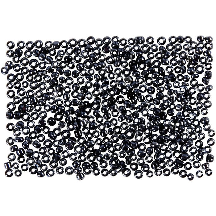 Rocaillesperler, dia. 1,7 mm, str. 15/0, hullstr. 0,5-0,8 mm, mørk grå, 500 g/ 1 pose