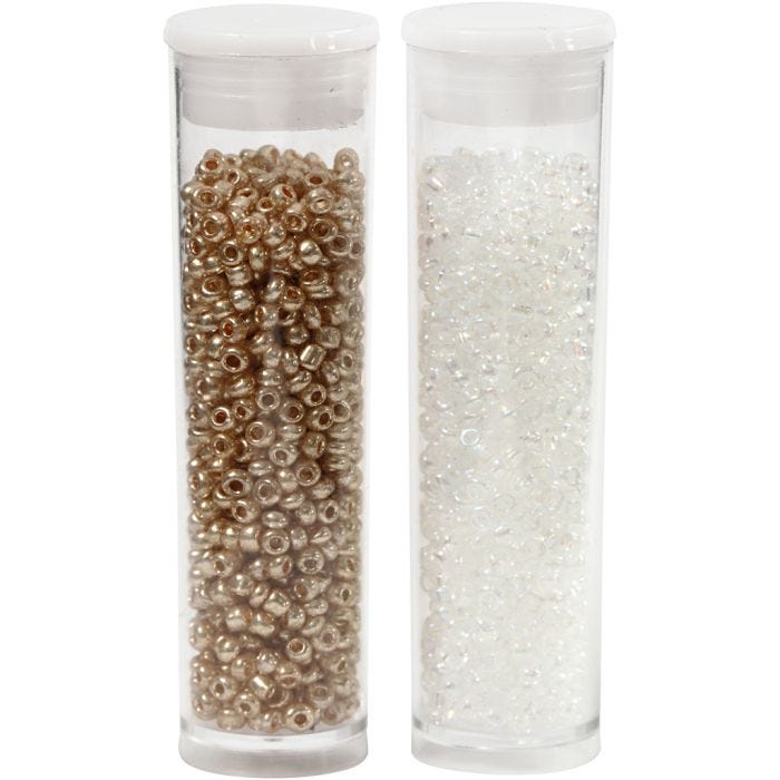 Rocaillesperler, dia. 1,7 mm, str. 15/0, hullstr. 0,5-0,8 mm, hvit, 2x7 g/ 1 pk.