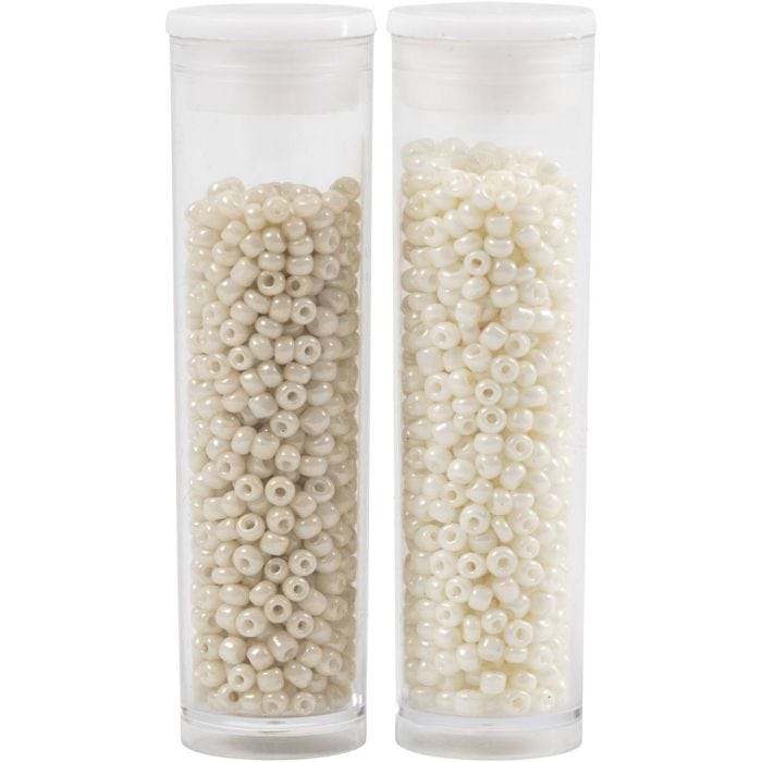 Rocaillesperler, dia. 1,7 mm, str. 15/0, hullstr. 0,5-0,8 mm, beige, perlemor, 2x7 g/ 1 pk.