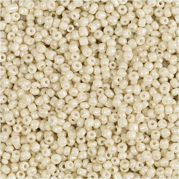 Rocaillesperler, dia. 1,7 mm, str. 15/0, hullstr. 0,5-0,8 mm, off white, 25 g/ 1 pk.