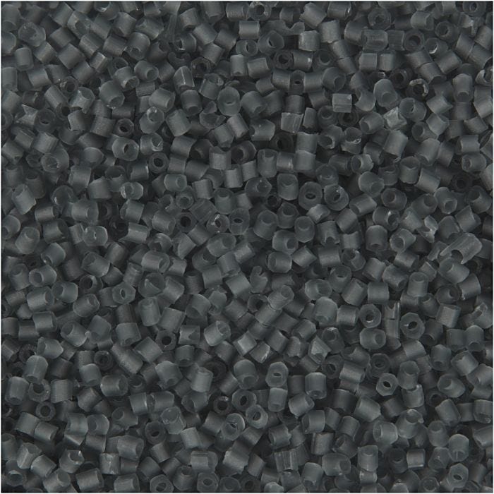 Rocaiperler 2-cut, 2-cut, dia. 1,7 mm, str. 15/0, hullstr. 0,5 mm, transparent grå, 500 g/ 1 pose