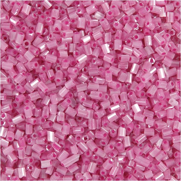 Rocaiperler 2-cut, dia. 1,7 mm, str. 15/0, hullstr. 0,5 mm, rosa, 25 g/ 1 pk.