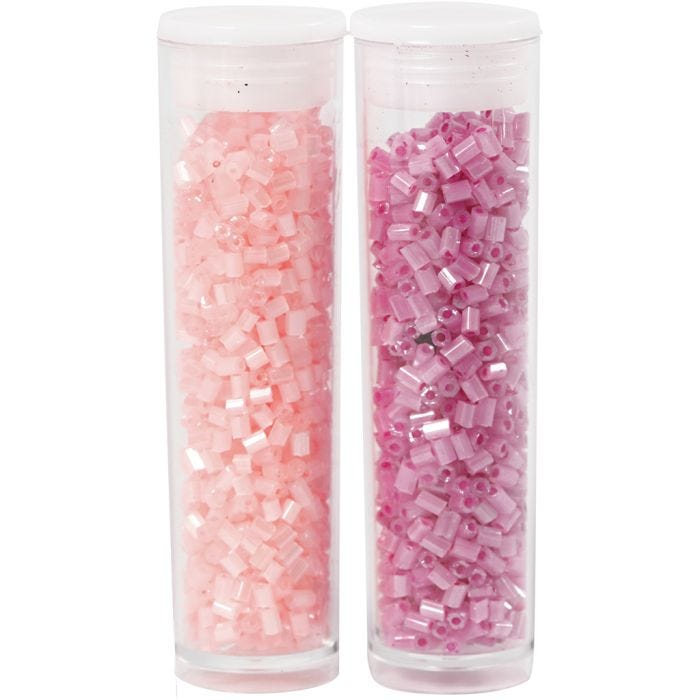 Rocaiperler 2-cut, dia. 1,7 mm, str. 15/0, hullstr. 0,5 mm, rosa, transparent rosa, 2x7 g/ 1 pk.