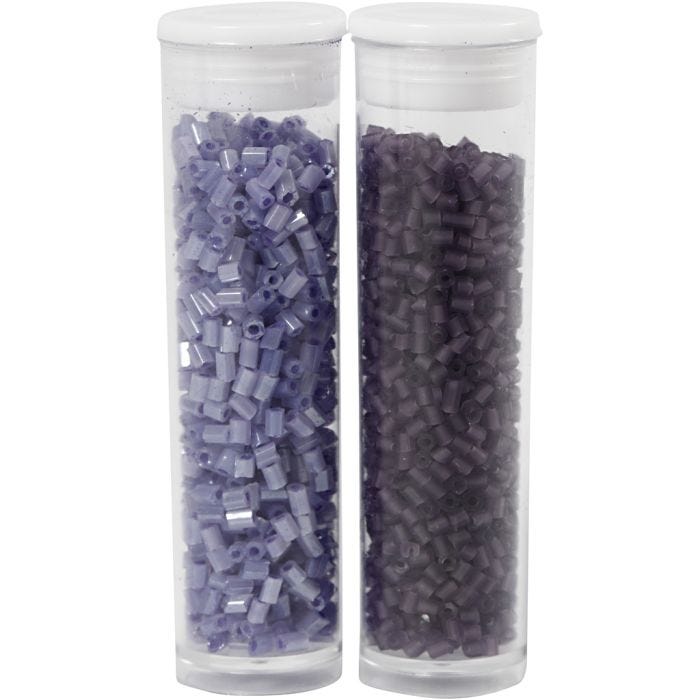 Rocaiperler 2-cut, dia. 1,7 mm, str. 15/0, hullstr. 0,5 mm, frosted lilla, transparent lilla, 2x7 g/ 1 pk.