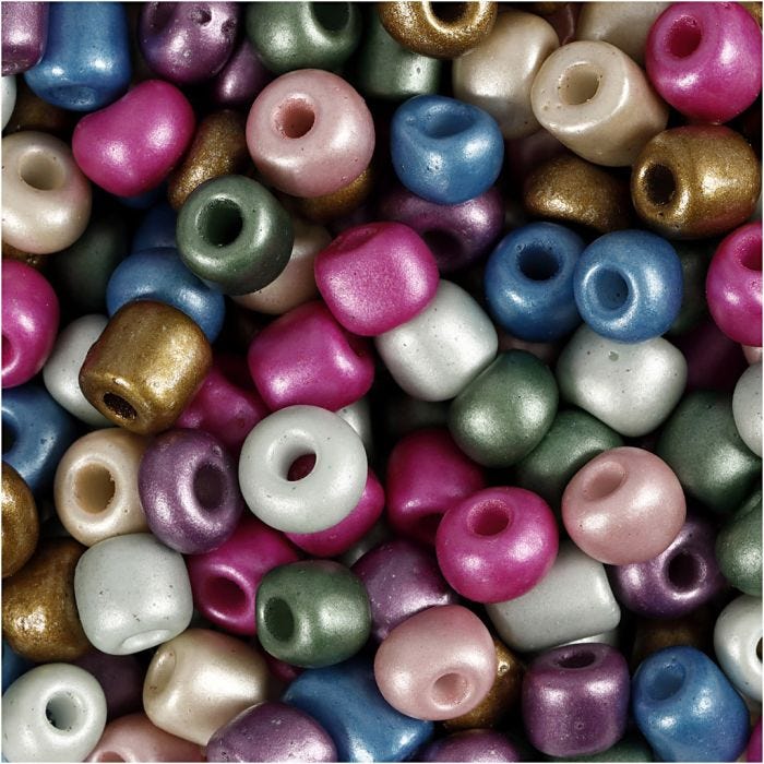 Rocaillesperler, dia. 5 mm, str. 4/0, hullstr. 1,2 mm, metallic farger, 720 g/ 1 boks