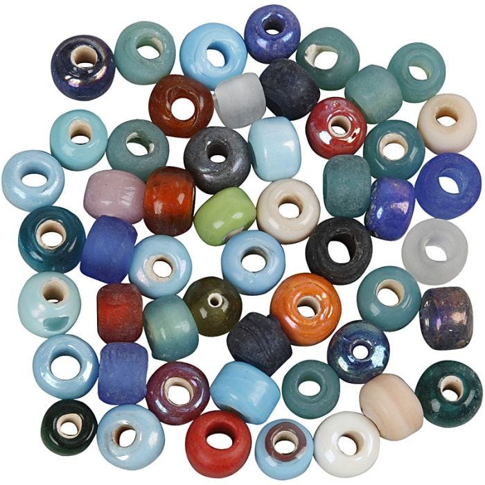 Glassperler, dia. 9 mm, hullstr. 2,5-3 mm, ass. farger, 500 g/ 1 pk.