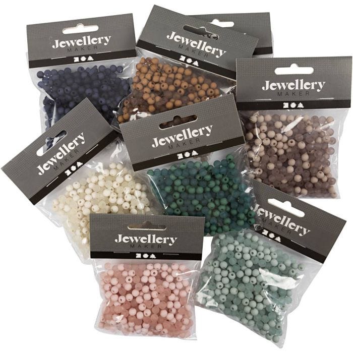 Plastperler, dia. 6 mm, hullstr. 1,5 mm, Innhold kan variere , ass. farger, 8x40 g/ 1 pk.
