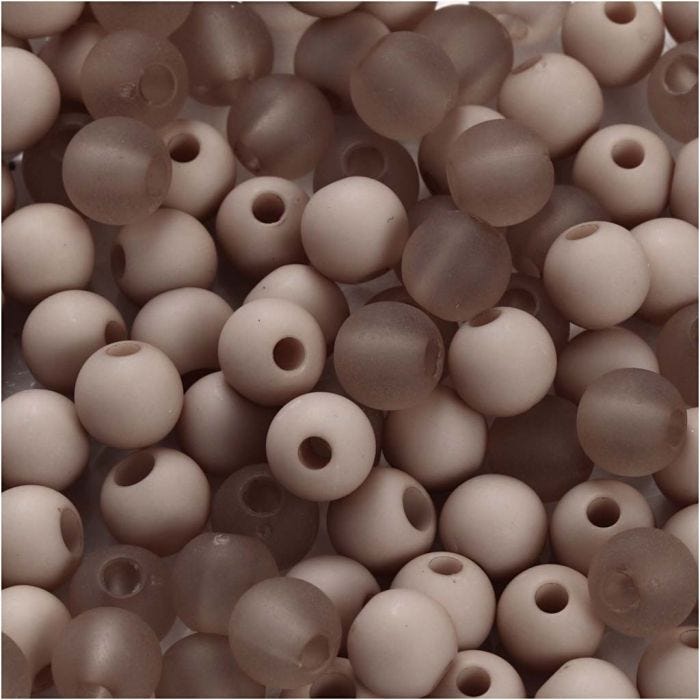 Plastperler, dia. 6 mm, hullstr. 2 mm, lys grå, 40 g/ 1 pk.