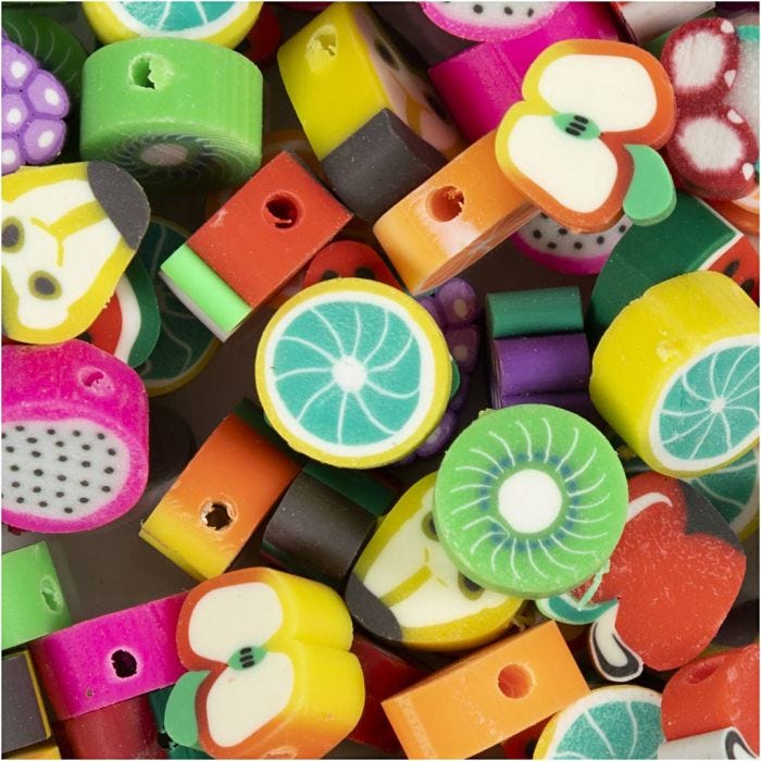Figurperler, Frukt, dia. 10 mm, hullstr. 1,5 mm, 60 stk./ 1 pk.