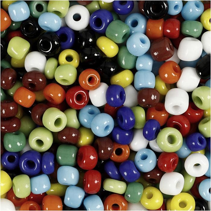 Rocaillesperler, dia. 4 mm, str. 6/0, hullstr. 0,9-1,2 mm, ass. farger, 1000 g/ 1 boks