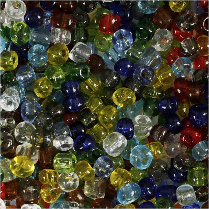 Rocaillesperler, dia. 4 mm, str. 6/0, hullstr. 0,9-1,2 mm, blank transparent, 130 g/ 1 pk.