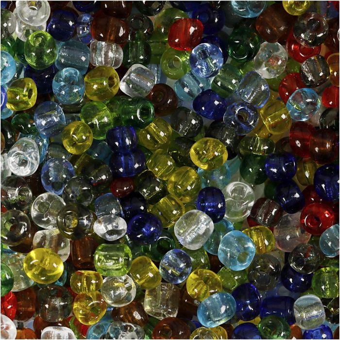 Rocaillesperler, dia. 4 mm, str. 6/0, hullstr. 0,9-1,2 mm, blank transparent, 1000 g/ 1 pk.