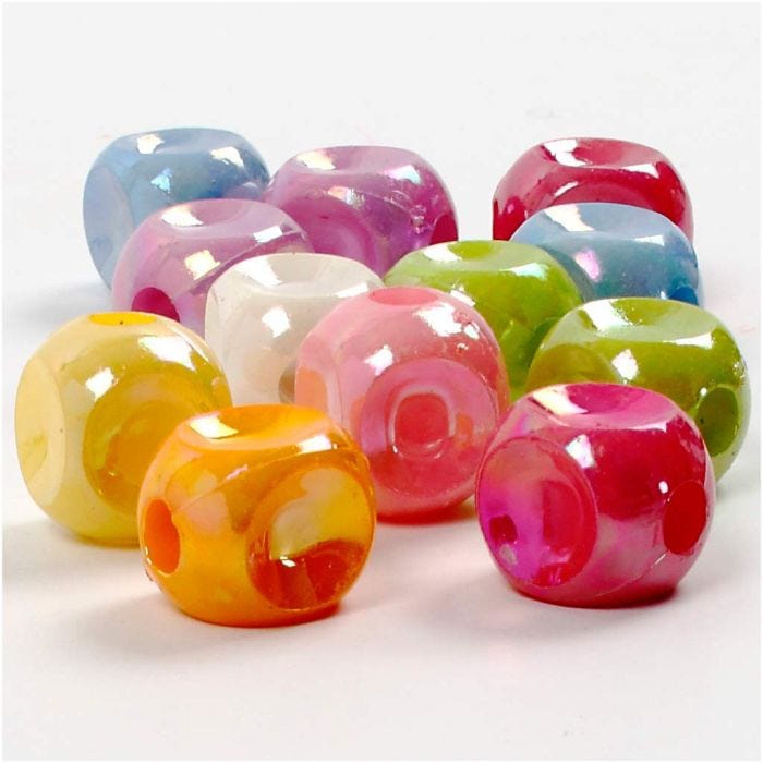 Terningperler, str. 10x10 mm, hullstr. 4 mm, 60 g, 125 ml/ 1 pk.