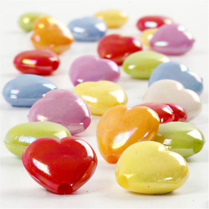 Hjerteperler, str. 25x15 mm, hullstr. 3 mm, 70 g, 125 ml/ 1 pk.