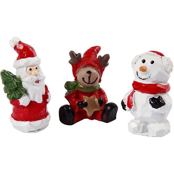 Minifigurer, julenisse, reinsdyr og snømann, H: 35 mm, L: 10 mm, 3 stk./ 1 pk.