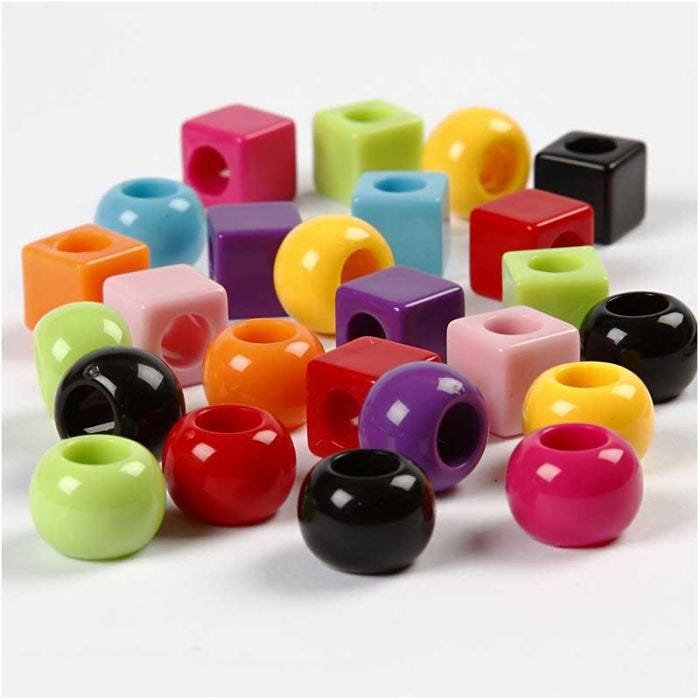 Plastperler, str. 11 mm, hullstr. 7 mm, ass. farger, 75 g, 150 ml/ 1 pk.