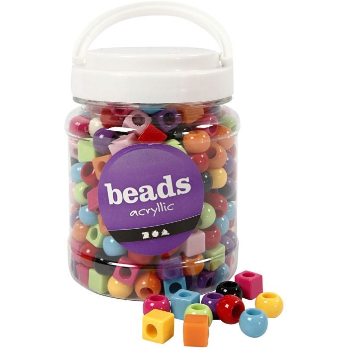 Plastperler, str. 11 mm, hullstr. 7 mm, ass. farger, 420 g, 700 ml/ 1 boks