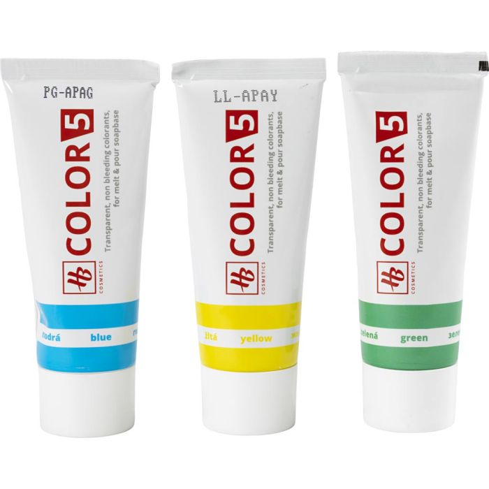 Såpefarge, gul, grønn, blå, 3x25 ml, 3x30 g/ 1 pk.