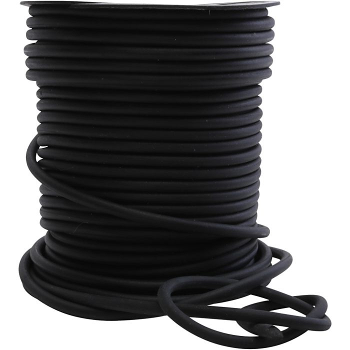 Sort gummisnor, dia. 5 mm, tykkelse 3 mm, 40 m/ 1 rl.