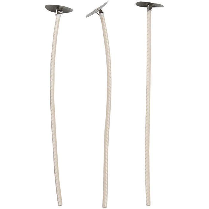 Veker for lys i beholder, Egnet for beholdere med diameter 20-65 mm, L: 10 cm, tykkelse 2 mm, 50 stk./ 1 pk.