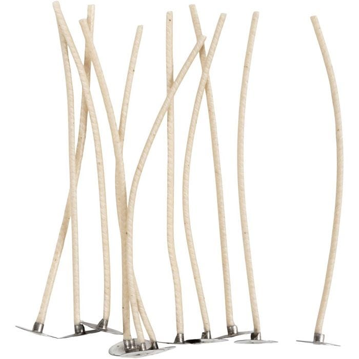 Veker for lys i beholder, Egnet for beholdere med diameter 20-65 mm, L: 110 mm, tykkelse 2 mm, 10 stk./ 1 pk.