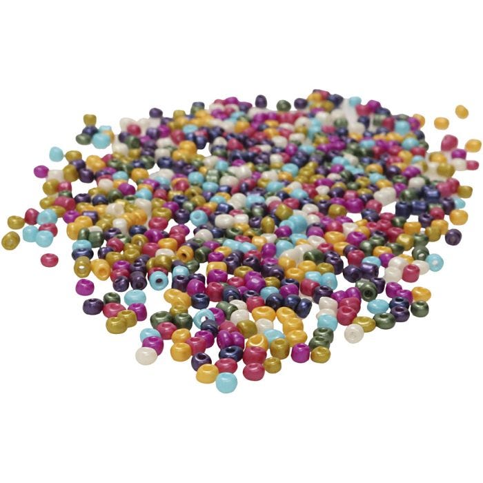 Rocaiperler, str. 3 mm, hullstr. 0,6 mm, perlemorsfarger, 1000 g/ 1 pose