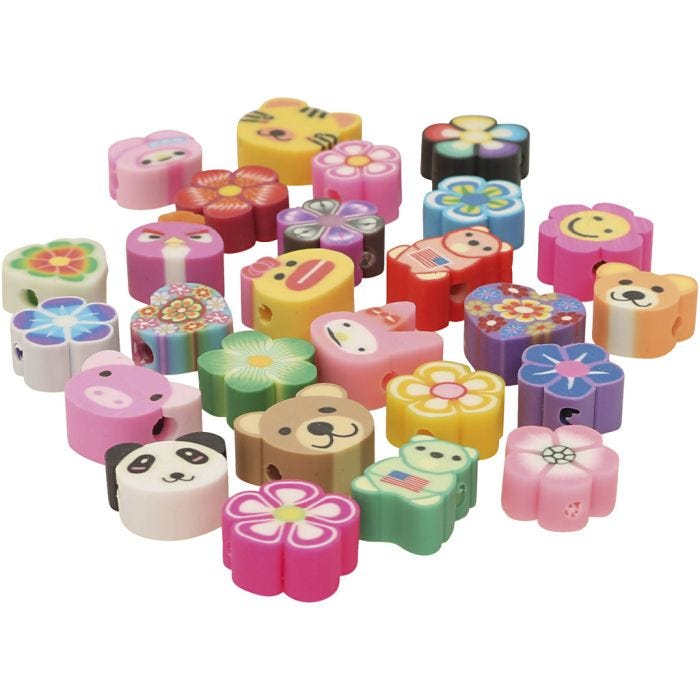 Dyre- og blomsterperler, dia. 10 mm, hullstr. 1,5 mm, 200 ass./ 1 pk.